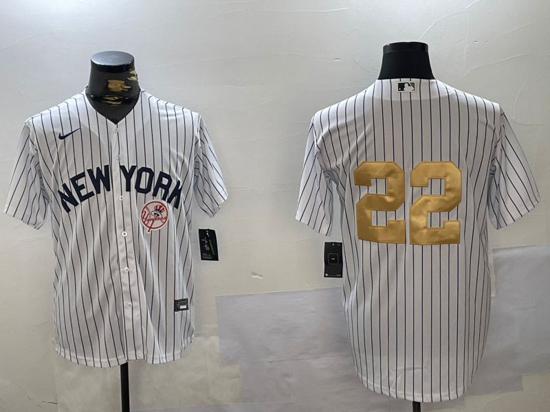 Men New York Yankees 22 No Name White Stripe Fashion Nike 2024 MLB Jersey style 3